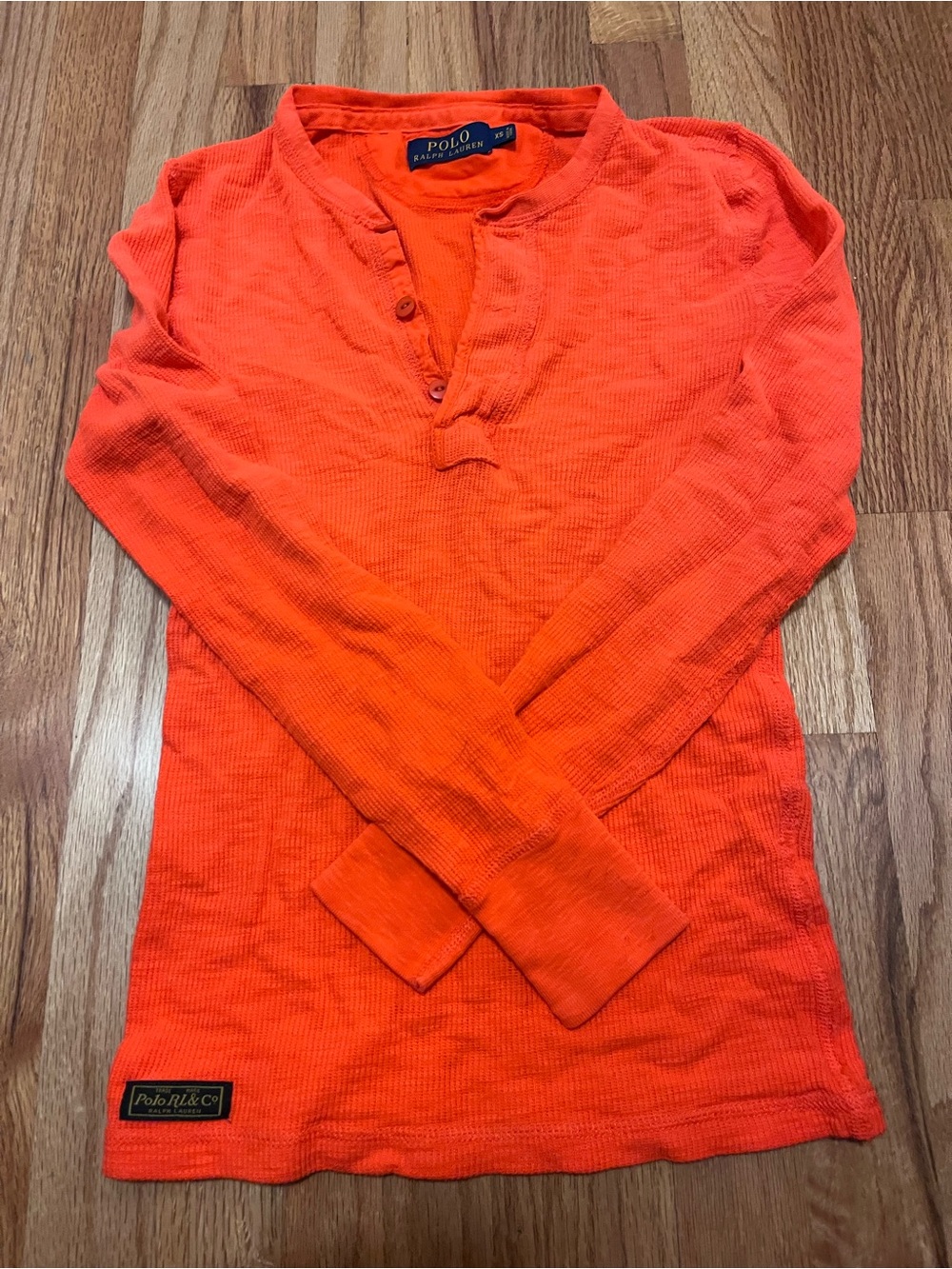 orange Polo Ralph Lauren thermal waffle-knit long-sleeve Henley shirt size XS